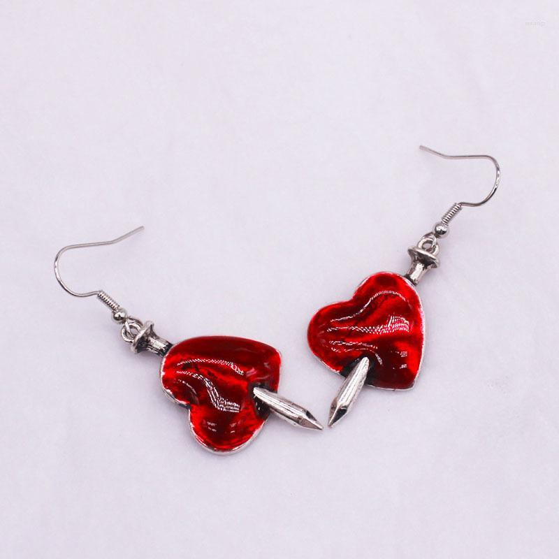 

Dangle Earrings Women Fashion Gothic Pierced Red Heart Natural Stone Romantic Prom Party Jewelry Gift