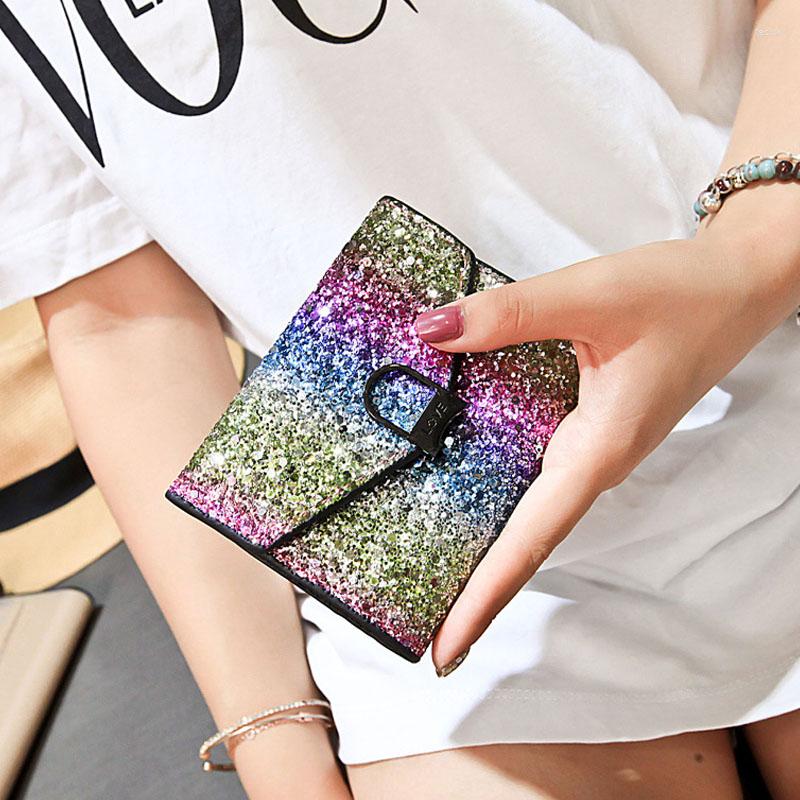 

Wallets 50PCS / LOT Sequins Wallet Women Rainbow Color Fashion Coin Purse Bling Ladies Short Elegant Small Mini Handbag Ca, Picture shown