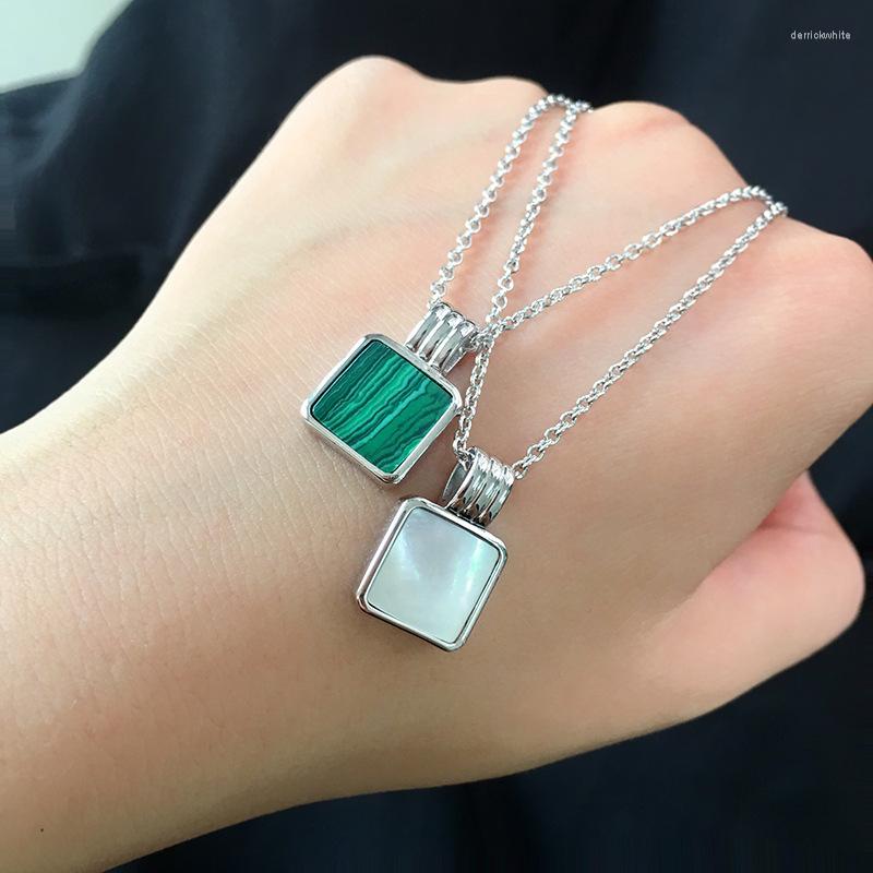 

Pendant Necklaces OL Fashion Silver Color Charms Square Shell Necklace Green White Malachite Necklace&Pendant For Women Cute Jewelry