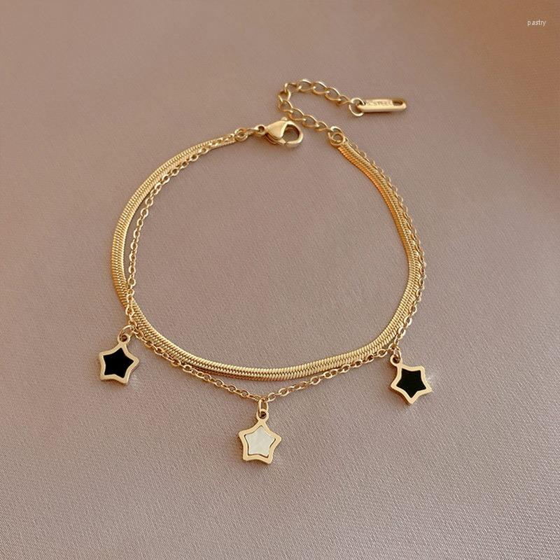 

Charm Bracelets Retro Punk Stainless Steel Star Pendant Chain Bracelet Thick Gold Color Bangles