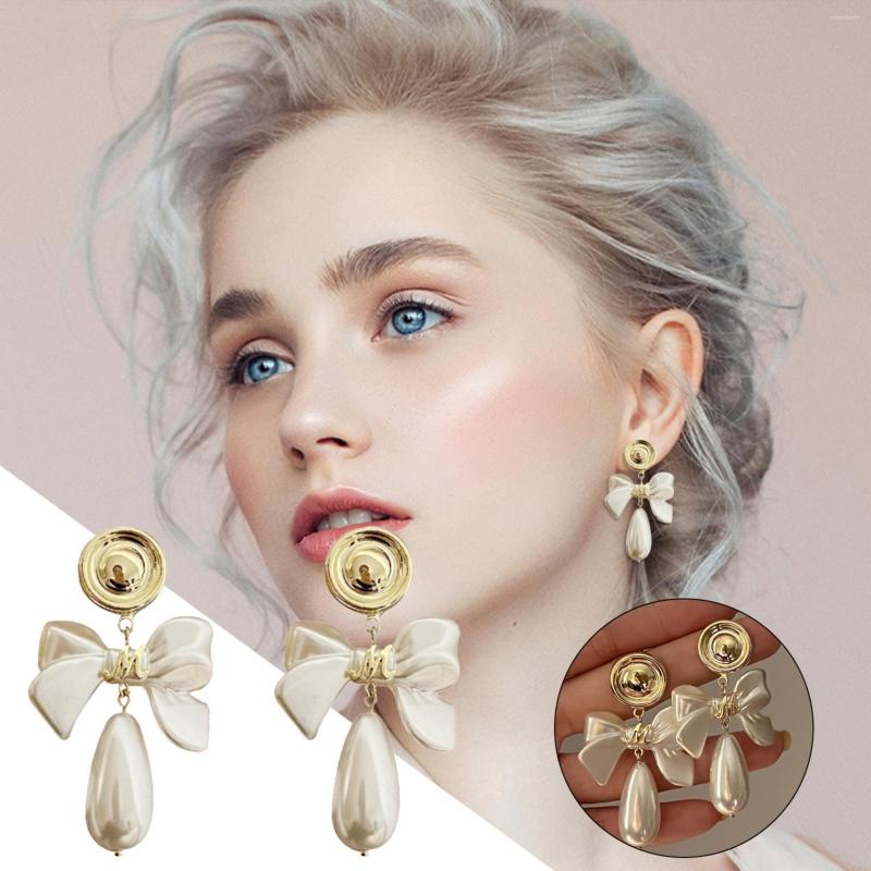 

Hoop Earrings Bow Knot Pearl Water Drop French Temperament Cute Jewelry Modern
