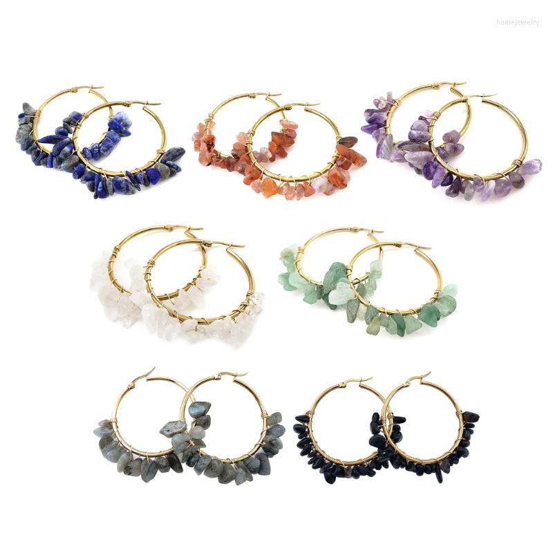 

Dangle Earrings Bohemian Natural Stone Minimalist Hoop Jewelry Beads For Women Girls 40GB