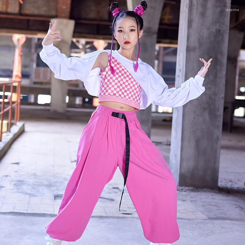 

Stage Wear Fashion Hip Hop Dance Performance Costumes For Girls White Crop Tops Loose Pants Suit Children Jazz Rave Clothes DN13762, Top and vest