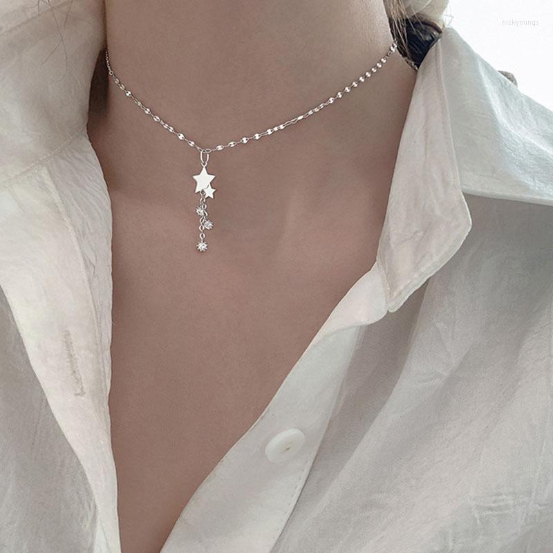 

Chains VENTFILLE Silver Color Star Necklace For Women Girl Zircon Choker Asymmetry Jewellery Birthday Gift Drop Wholesale