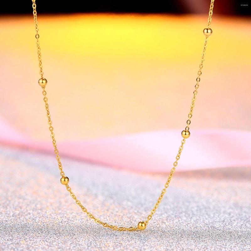 

Chains Real 18k Yellow Gold Chain Women Lucky O Beads Link Necklace 18inch
