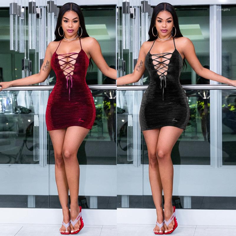 

Casual Dresses 2023 Summer Women Soild Spaghetti Strap Female C Backless Split Sexy Clothing Elegant Club Flocking Vestdios, Black