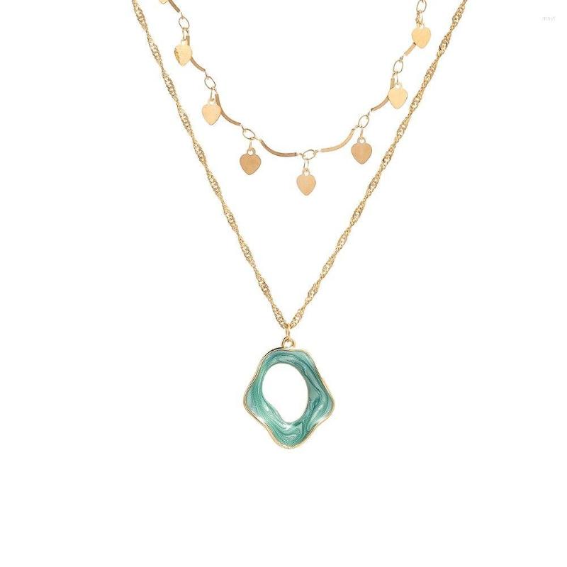 

Pendant Necklaces Mini Heart Charms Irregular Enamel Necklace Set For Women Fashion Banquet Jewelry Gold Color Link Chain Gift