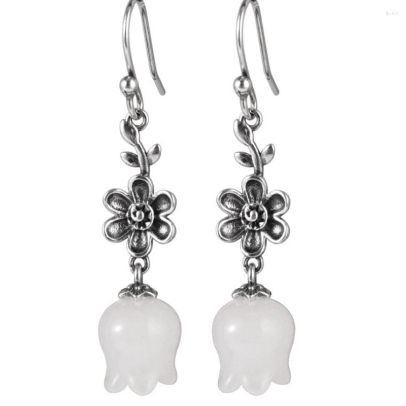 

Dangle Earrings Jade Angel Solid S925 Sterling Silver With Vintage Individuality Tulips Women Fashion Jewelry