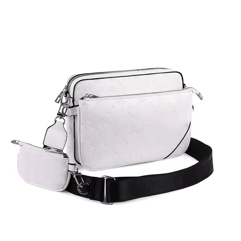 

New men's embossed shoulder bag stylish three-piece bag, White