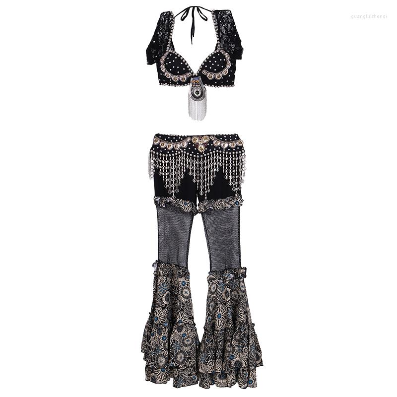 

Stage Wear 2023 Tribal Belly Dance Clothes 3pcs Outfit Sexy Lace Tops Belt And Pants Women Costume Choli For Bellydance, Picture shown