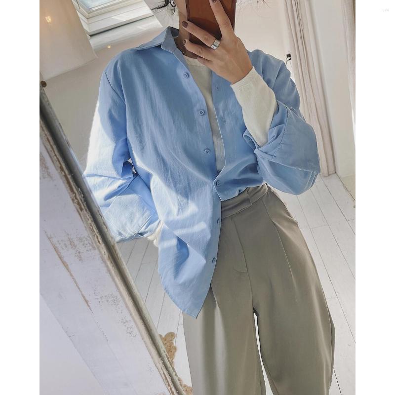 

Women' Blouses 2023 Spring Autumn Women Pink Cotton Basic Shirts Casual Plain Oversized Female Top Tunic Boho Korean Clothing Plus Size, Blue