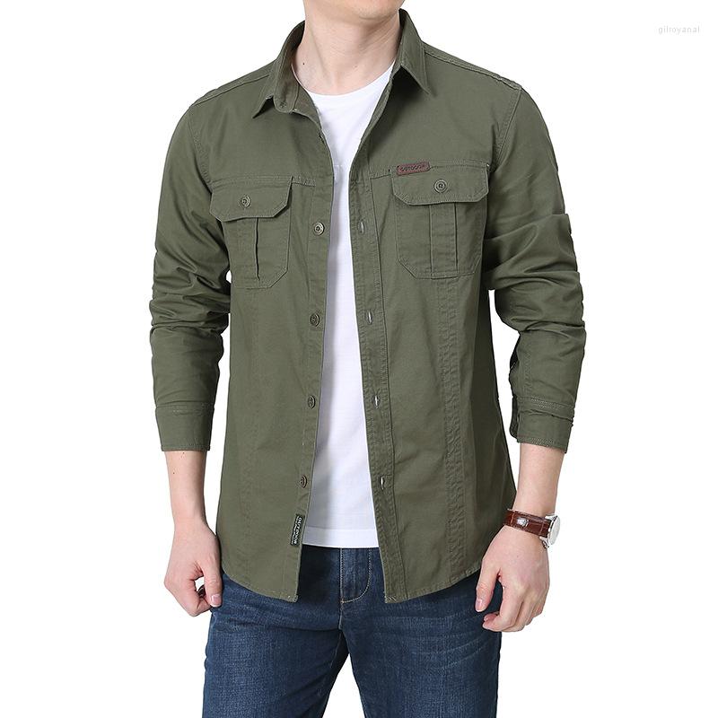 

Men's Casual Shirts 2023 Spring Men's Outdoor Sports Thin Jacket Business Loose Cotton Tooling Male Classic Brand Cargo Tops, Black