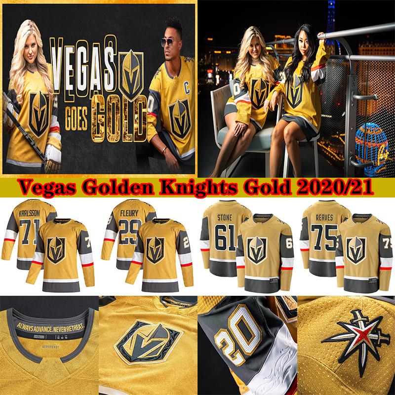 

Vegas Golden Knights 2020-2021 Gold Third Jersey 29 Marc-Andre Fleury 61 Mark Stone 67 Max Pacioretty 81 Marchessault Hockey Jerseys