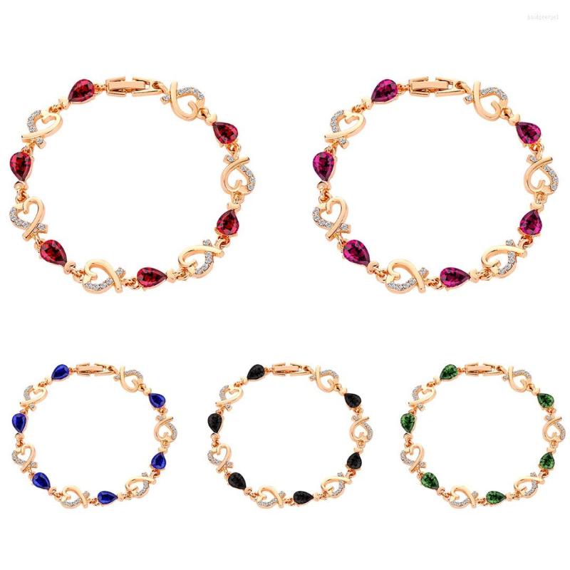 

Charm Bracelets Romantic Hollow Heart Crystal Bracelet Gold Color Inlaid Rhinestone Temperament Trendy Women Jewelry