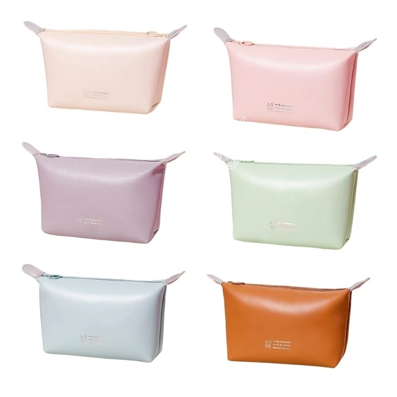 

Women Portable Cosmetic Bag PU Leather Large Capacity Travel Makeup Bag Lady Solid Color Waterproof Toiletry Organizer Handbag
