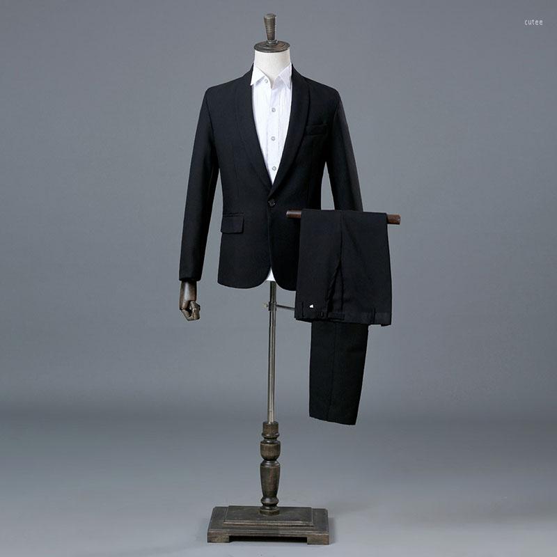 

Men's Suits 2023 Fashion Black And White Shawl Lapel Two-Piece Jacket Pants Suit Slim Evening Party Stage Show Performance Men Prom, Picture shown