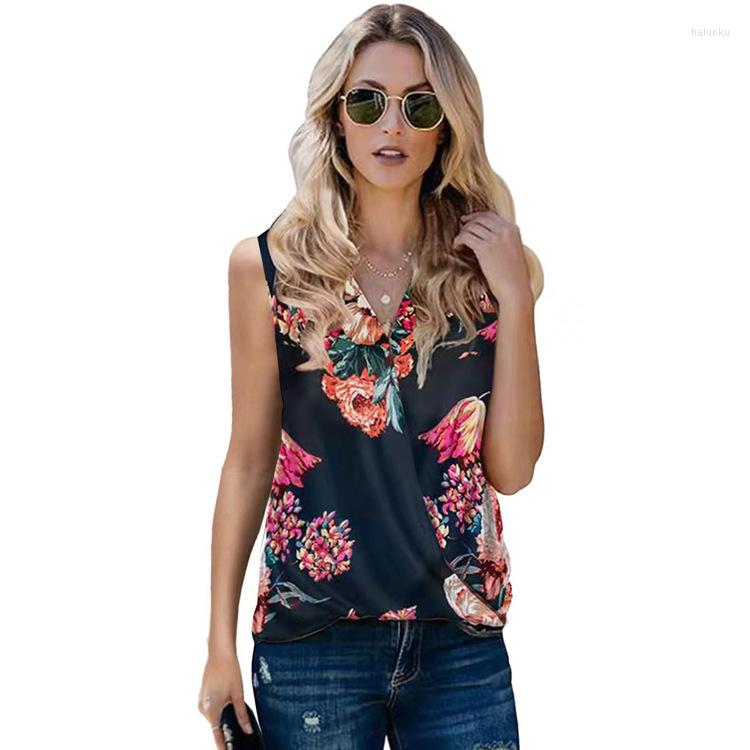

Women's Blouses Women Top 2023 Summer Elegant Deep V Vest Floral Printed Bottoming Ladies Small Casual Sleeveless Tanks Tops Femme, Black printing
