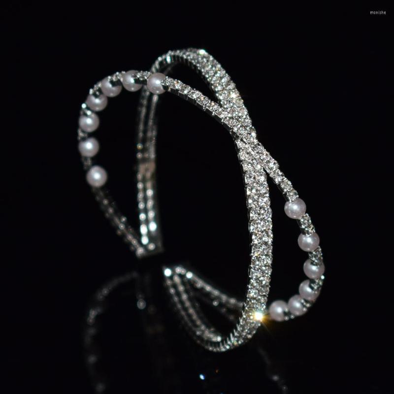 

Bangle Gold Silver Color Rhinestones Bangles For Women Crystal Wedding Bridal Cross Cutout Cuff Bracelets Birthday Gifts Ladies