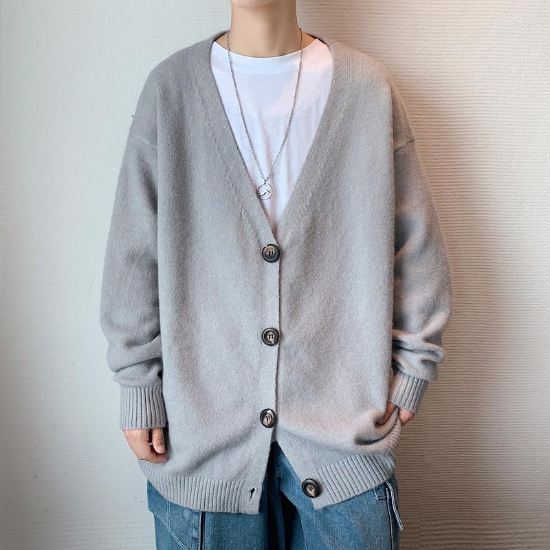 

Men's Sweaters Korean-style Fashion V-neck Sweater Cardigan Men Solid Long Sleeve Casual Knitted Sweatercoat Couple All-match Sportswear, Fruit green