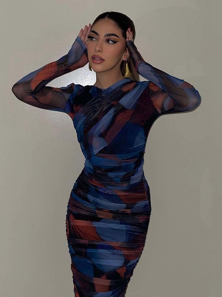 

Two Piece Dress KLKXMYT TRAF 2023 Women 2 Pieces Sets Fashion Silk Net Print Blouse Tops High Waist Pleat Midi Skirt Set Womens Outfits 230317