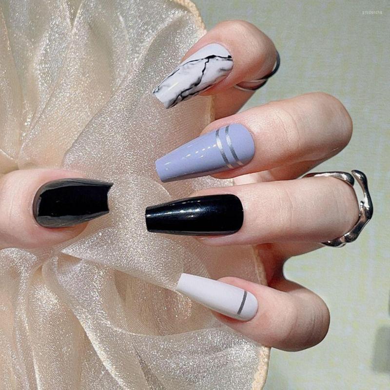 

False Nails 24pcs Detachable Press On Fake Nials Pearl Bow LongBallerina French Crystal, Cy152