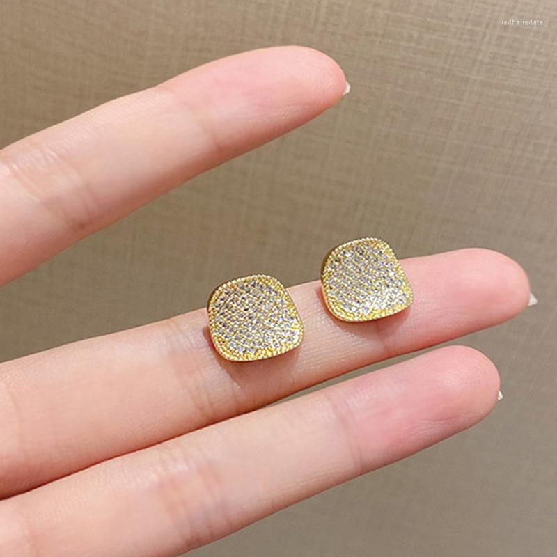 

Stud Earrings Trendy And Fashionable High Quality Micro Set Zirconia Geometric For Women Shiny 14K Gold Plated