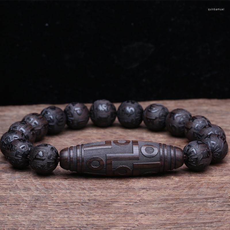 

Strand Natural Ebony Tibetan Buddhism Six-Character Mantra Nine-Eyed 12Mm Amulet Jewelry Beaded Good Luck Gift