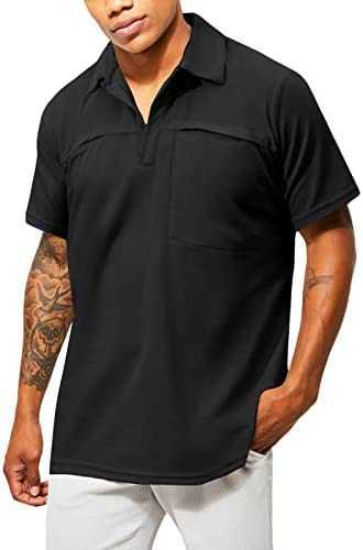 

Men's polo shirts slim fit shirts short sleeve v-neck golf shirt lapel collar athletic polo t-shirt with pocketOUYP, White