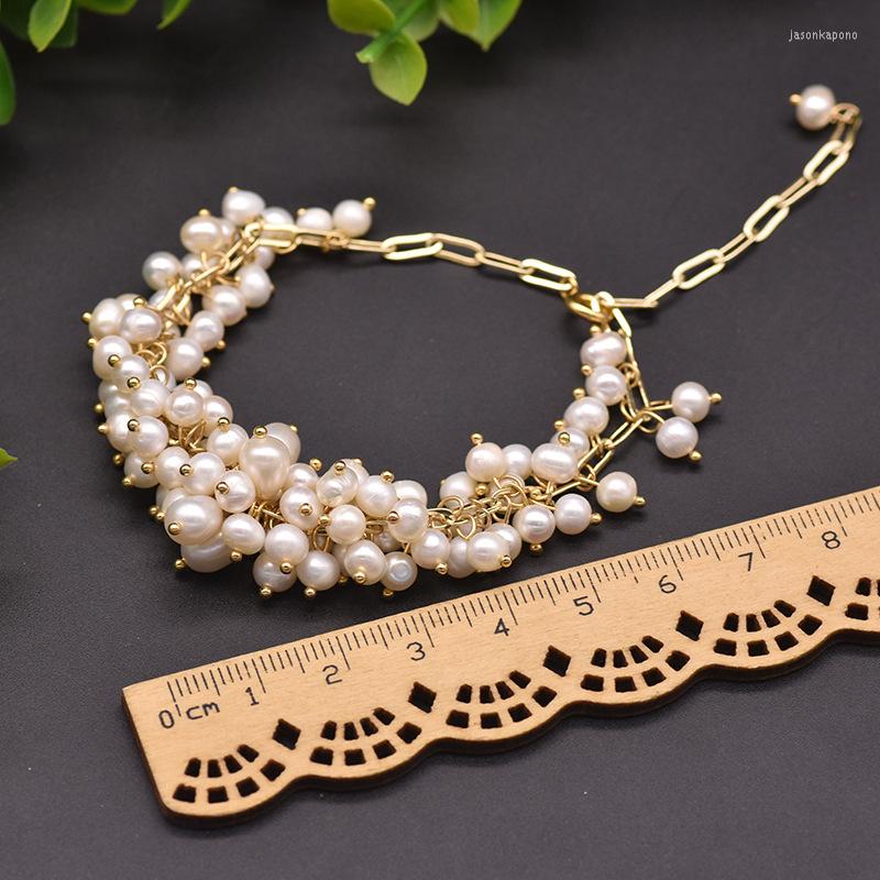 

Link Bracelets Handmade Natural Fresh Water White Pearl For Women Party Wedding Temperament Femme Fine Jewellery Accesorios Fashion