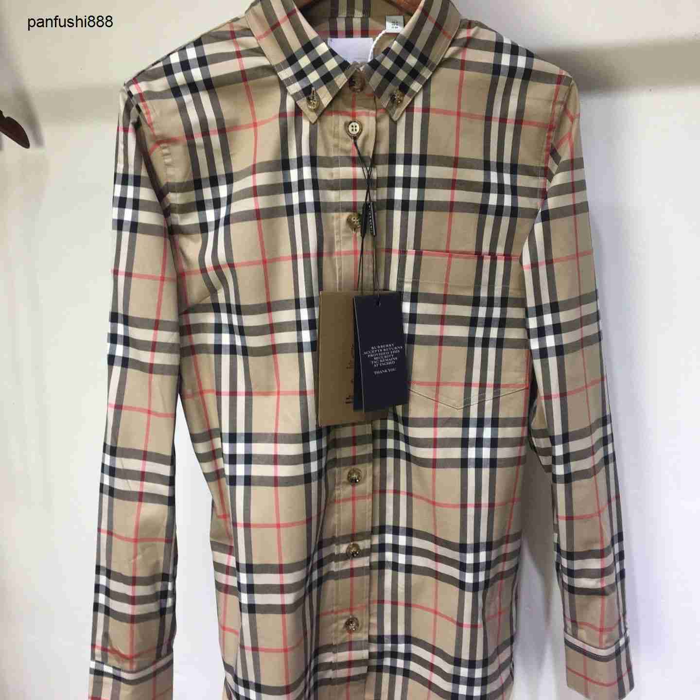 

Burbry Plaid Shirt Spring 22 New Women' Access Control Stripe Slim Waist British Fashion Fit Long Sleeve, Khaki