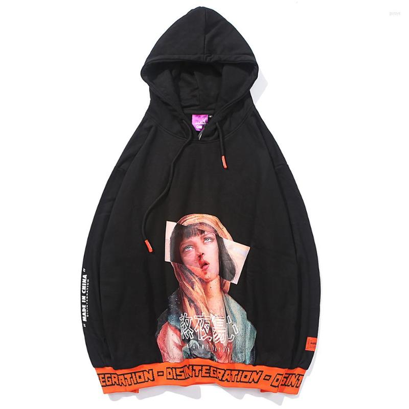 

Men's Hoodies Chinese Character Broken-heart Dark Night Hooded Pullover Print Men Hip Hop Sweatshirt Vintage Letter Bottom Design, Black