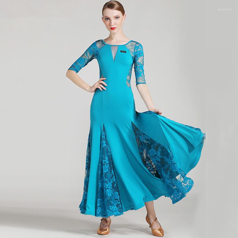 

Stage Wear Ballroom Dance Women Modern Costumes Girl's Waltz Tango Performance Uniforms Social Lace Fairy Big Skirt S7008, See chart