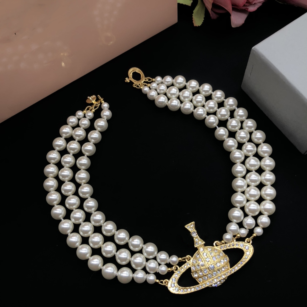 

Designer Pendant Necklaces Letter Vivian Chokers Luxury Women Fashion Jewelry Metal Pearl Necklace cjeweler Westwood 7878