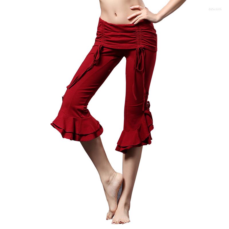 

Stage Wear Tribal Fusion Capri Pants Women Dance Cropped Trousers Scalloped Edges Belly, Black