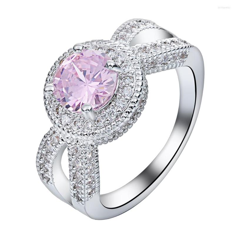 

Wedding Rings Hainon Fashion Engagement Ring Pink Round Austrian Crystal Silver Color White Zircon Bride Band Jewelry
