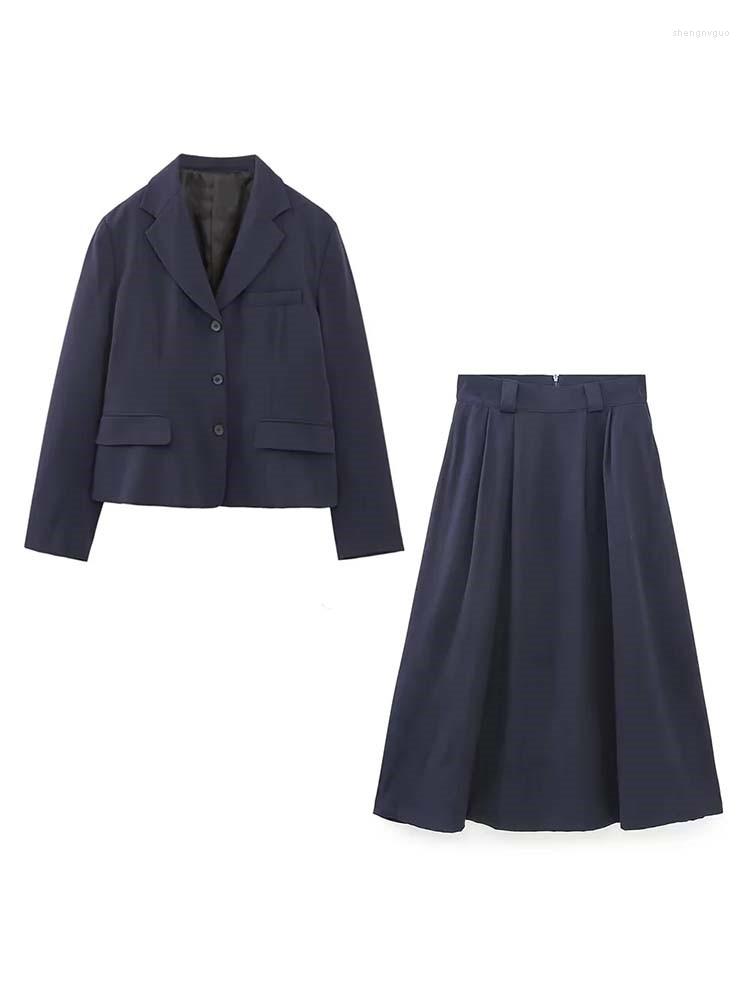 

Two Piece Dress RDMQ 2023 Spring Woman 2 Pieces Sets Fashion Slim Single Breasted Blazer Coat Tops Loose High Waist Long Skirt Causal Set, Skirts