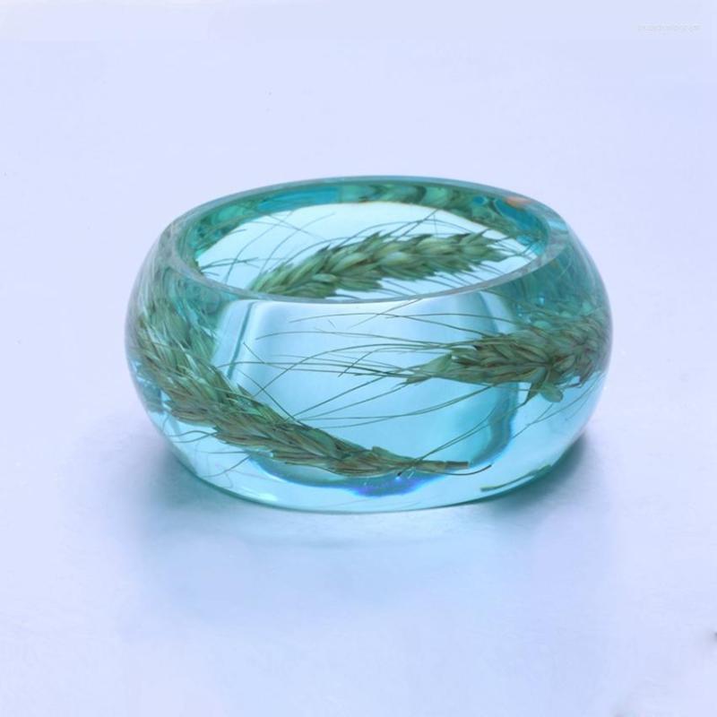 

Bangle Resin Bracelets & Bangles Transparent Lake Light Blue Wheat Real Plant Bracelet For Women Summer Jewelry 2023 Design