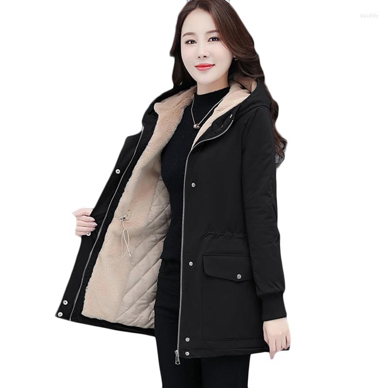 

Women's Trench Coats Long Padded Jacket Women Korean Hooded Parka Overcoat Winter Plus Velvet Warm Cotton Jackets Fashion Casual Coat, Green