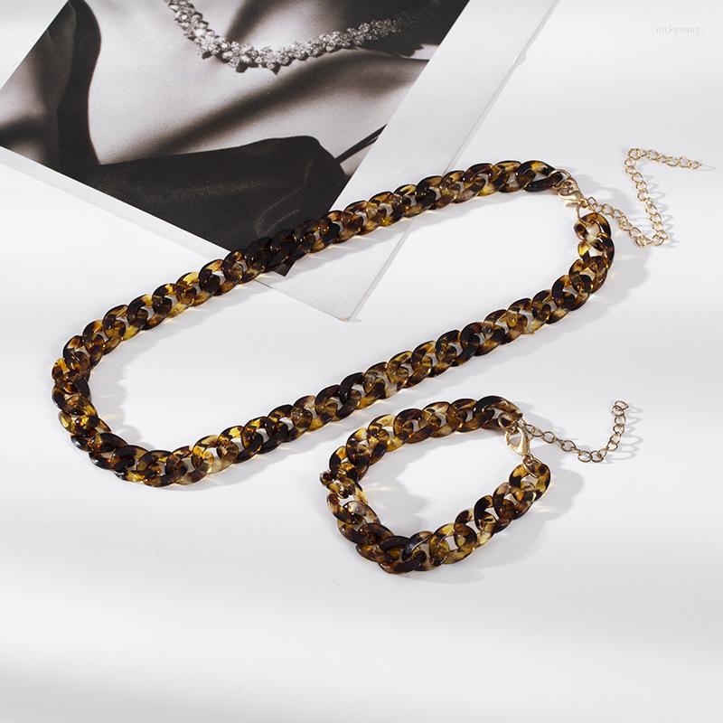 

Chains Leopard Color Acrylic Chain Necklace Bracelet Combination Set European And American Style Jewelry Clavicle