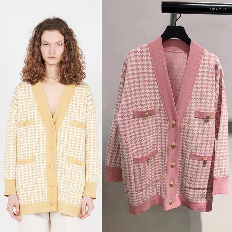 

Women' Knits Patads France  Family 21 Spring And Summer Women' Youth Thousand Bird Check V-Neck Long Sleeve Knitted Cardigan, Pink