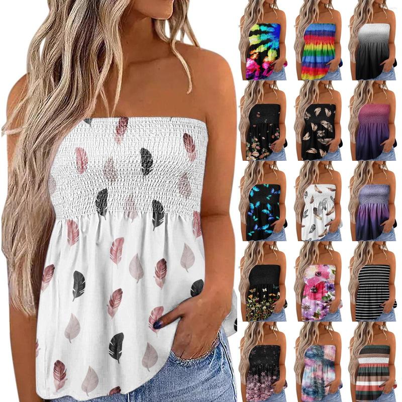 

Women' Tanks Women Sexy Tube Top Summer Casual Tank Crop Tops Hawaii Printed Elastic Design Backless Breathable Strapless 2023, Hot pink