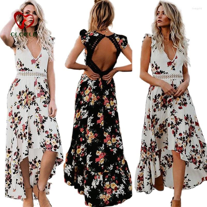 

Party Dresses Fashion Brand Est Womens Summer Boho Maxi Dress Clubwear Beach Holiday Sundress Flower Asymmetrical Casual, Black