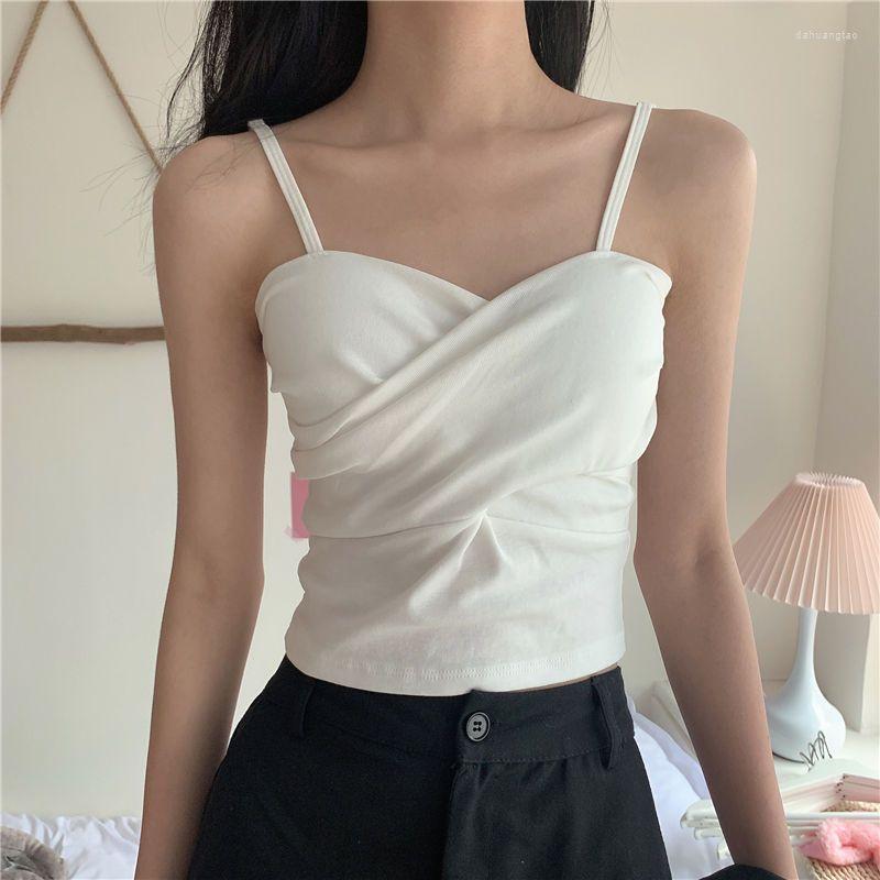 

Women's Tanks SABINAX Woman Sexy Inside Bottoming Shirt Small Short Camisole Summer Spring Sleeveless Crop Top With Chest Pads Elegant, Black