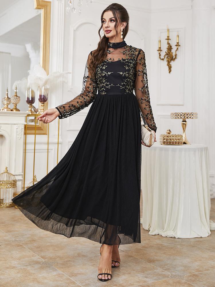 

Casual Dresses TOLEEN Women Chic Elegant Maxi Long 2023 Luxury Embroidery Arabic Turkish African Evening Party Wedding Robe Vestido, Black