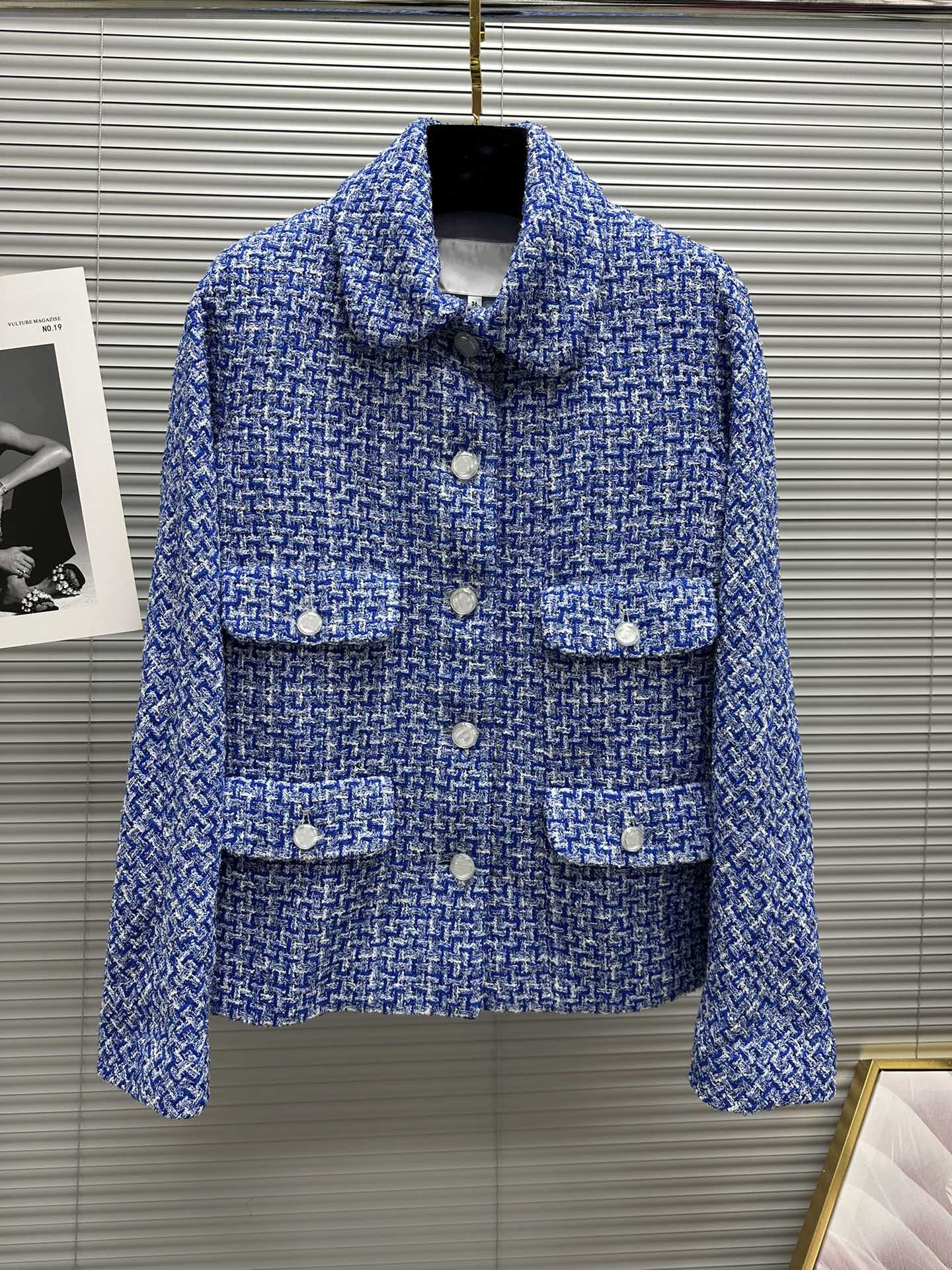 

chan home New 2023 spring Women' brand jacket OOTD Fashion top-grade autumn winter Chains LOGO tweed coat Leisure Spring Coats cardigan birthday Mother' Day Gift, Blue