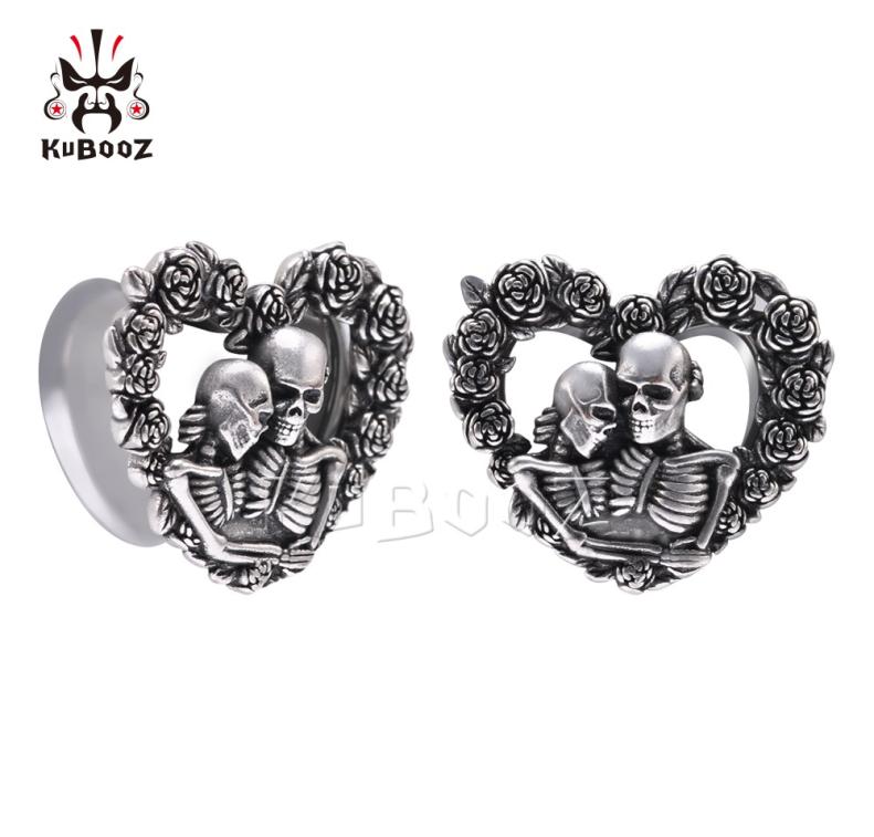 

KUBOOZ Stainless Steel Skull Rose Heartshaped Ear Plugs Tunnels Body Jewelry Piercing Earring Gauges Stretchers Expanders 825mm 8626304