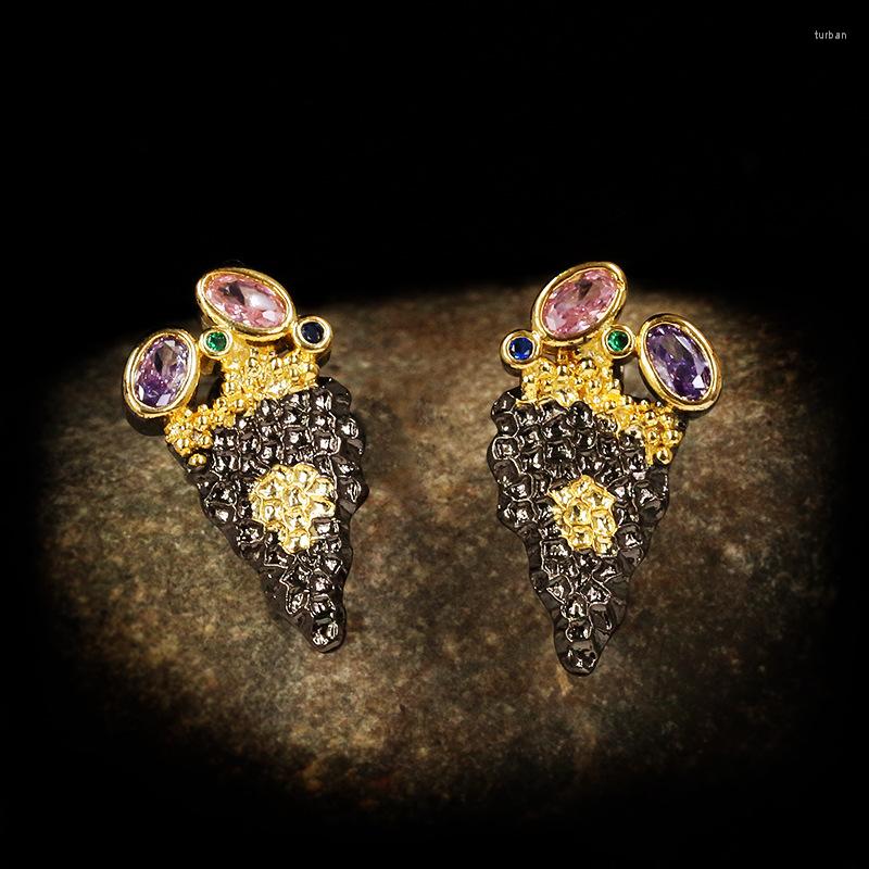 

Stud Earrings 925 Silver Triangular Black Gold Cream Shape With Micro Inlaid Zircon Fashion Wedding Party Jewelry