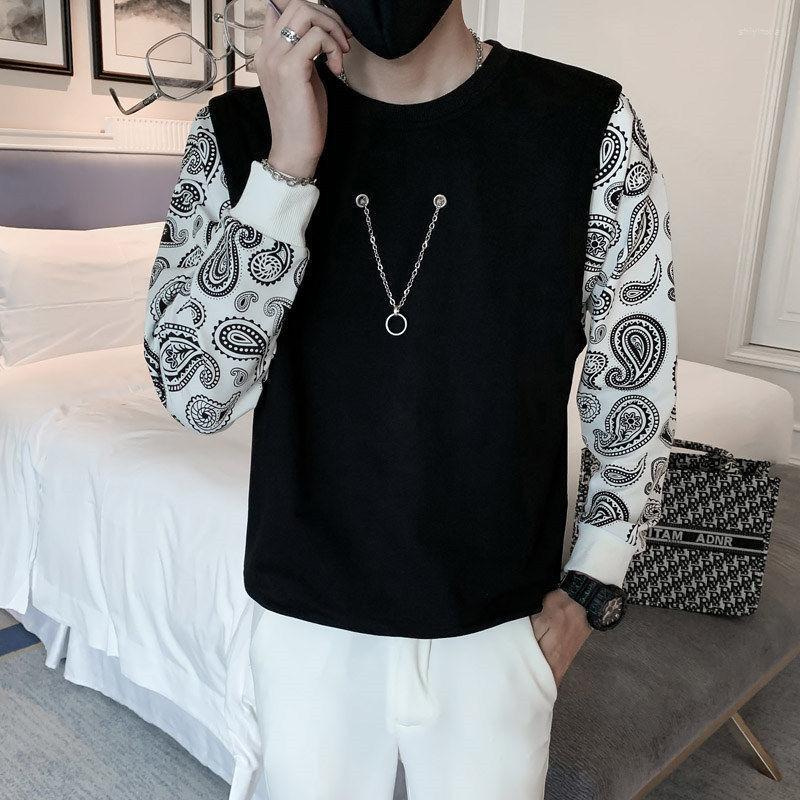 

Men's T Shirts Fashion Printed Spliced Loose Korean T-Shirt Men's Clothing 2023 Spring Casual Pullovers Long Sleeve All-match Tee Shirt, Black