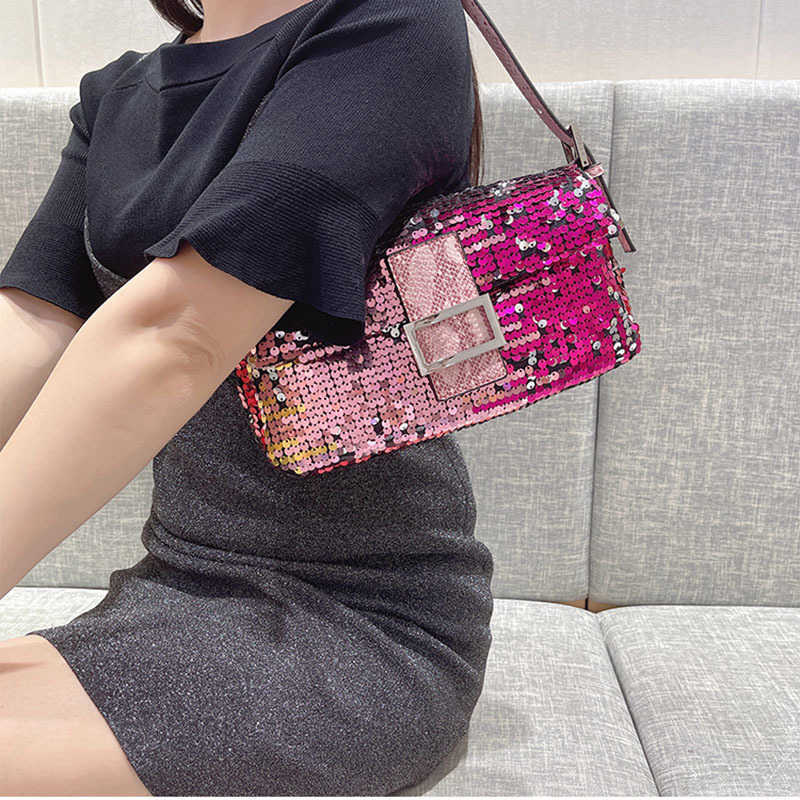 

designer bags evening bags women sequins Baguette shoulder bags party handbags Leather clutch Bag luxurys handbags 230201, Black