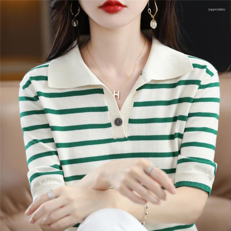 

Women' Polos Summer Short Sleeved Women' Solid Polo Shirt Casual Cotton Striped Top T-shirt Clothing 2023 Knitted, Picture shown